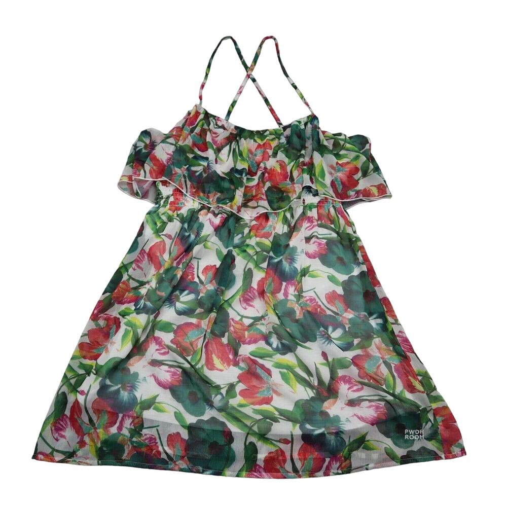 Powder Room Shirt Womens XL Multicolor Sleeveless Spaghetti Strap Logo Tropical